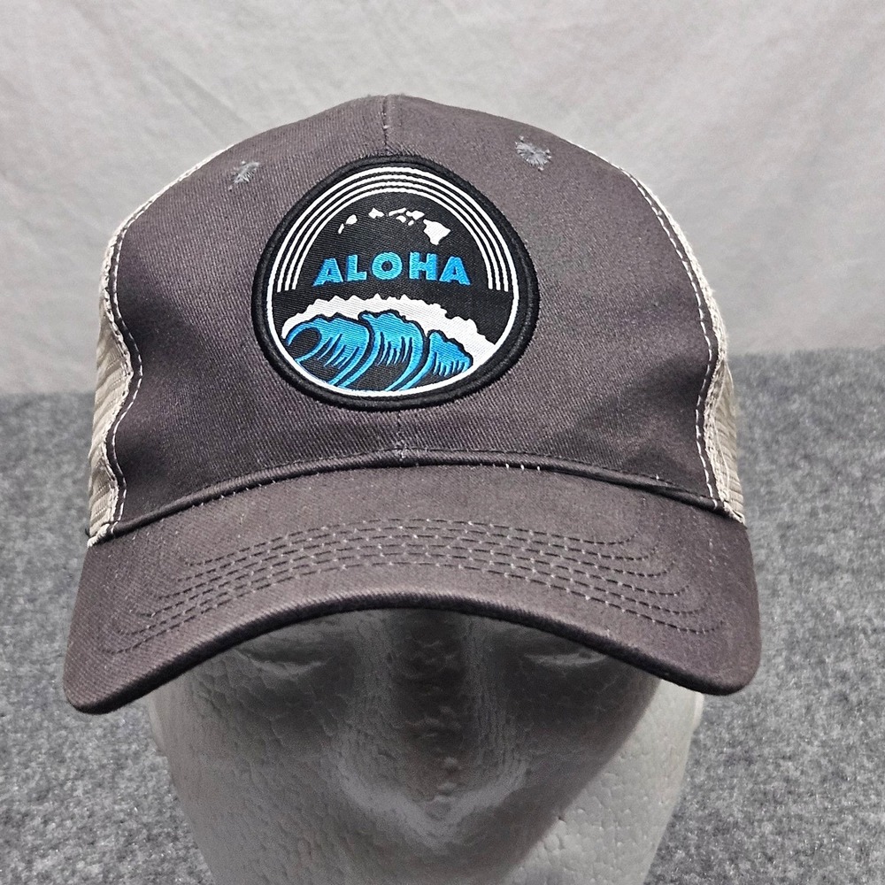 Island Crew Hawaii‎ Trucker Hat Mens OSFM Grey Tan Aloha Wave Surf Snapback Cap
